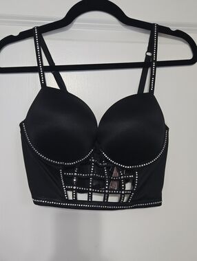 Victoria's Secret Black Rhinestone Grid Bustier Bralette